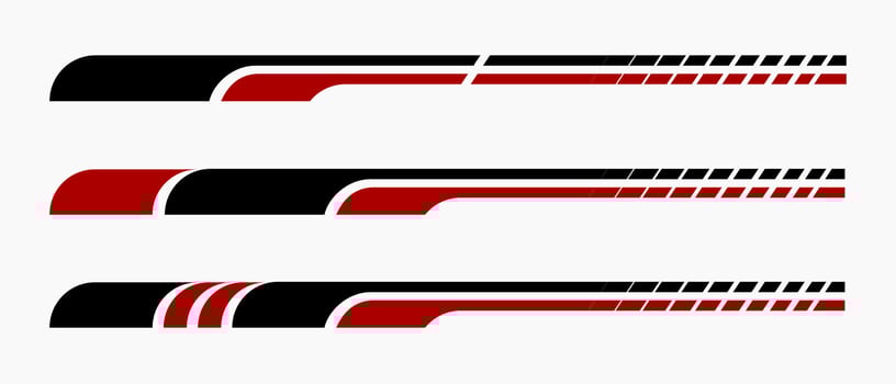 Set of creative car stripes. Car race stripes. Racing sticker design. Graphic sport decal vinyl element. Black red automobile decoration. Racing design set vector