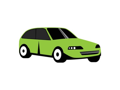 Simple green car illustration in a flat style, depicted from the on a white background. The design is minimalistic, featuring basic geometric shapes. illustration vector