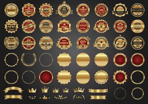 Collection of gold badges and labels vector