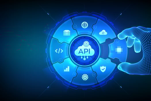 Hand manipulating API technology graphic vector