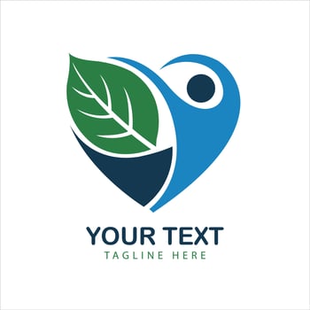 Healthcare Logo with a Human Figure and a Green Leaf in a Heart Shape vector