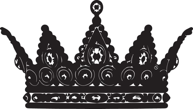 Royal crown silhouette with large circular gems and tall spikes, design on white background vector