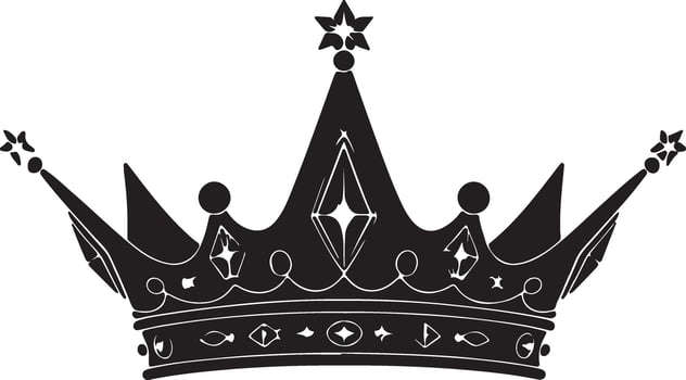 Decorative king crown icon silhouette with stars and gems design on white background vector