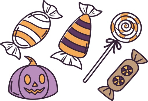 Halloween candy icon set with colorful sweets and festive treats vector
