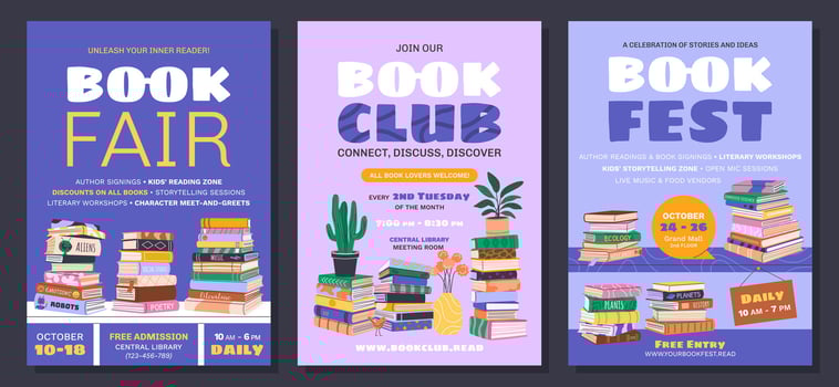 Book fair and club promotional poster vector