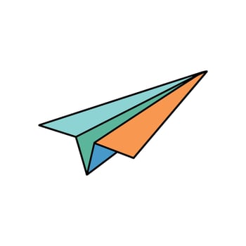 Colorful paper airplane with orange and blue wings. vector