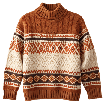 Fair isle turtleneck sweater with colorful geometric patterns, nordic-inspired christmas knitwear isolated png