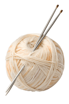 Ball of yarn with crossed knitting needles, cozy crafting setup isolated on transparent background png