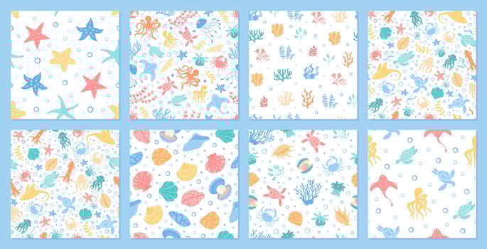 Underwater patterns featuring sea creatures vector