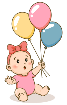 Illustration of a Cute Baby Girl Holding Bunch of Balloons png