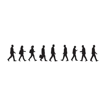 Group of people walking silhouette isolated on white background vector