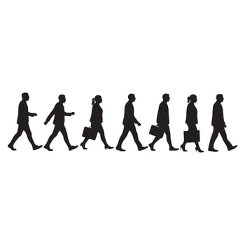 Group of business people walking silhouette isolated on white background vector