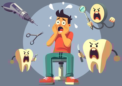 Scared boy with angry tooth characters vector