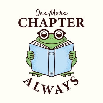 One more chapter, always. Frog reading book illustration t shirt design vector