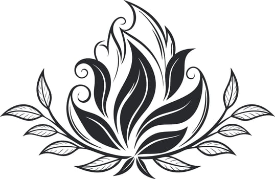 Black and white floral swirl design with leaves vector