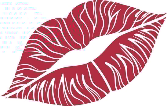 Red lips with white abstract lines mouth kiss vector
