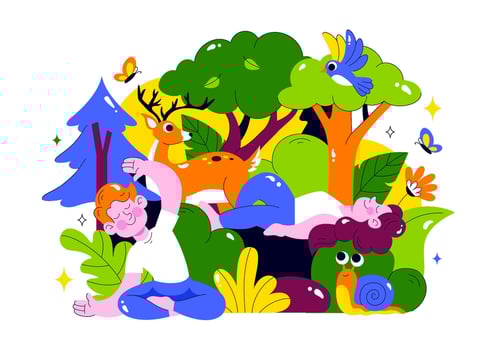Children in a colorful forest illustration vector