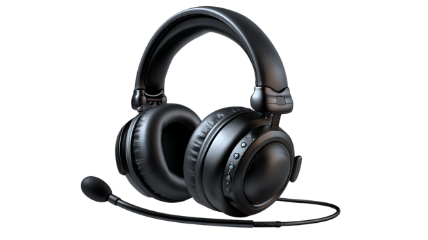 Black over ear headphones with microphone isolated on transparent background png