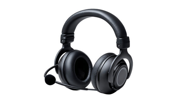 Black over ear headphones isolated on transparent background png