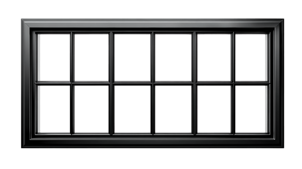 Black window frame with grids isolated on transparent background png