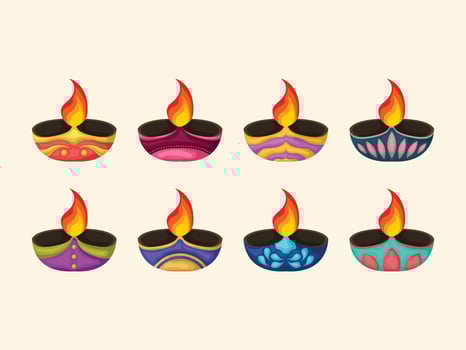 diwali diya lamp set illustration vector