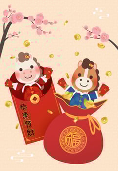 Lucky characters with coins and envelopes vector