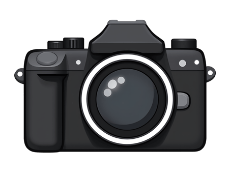 Close up view of a modern black digital camera with a prominent lens and controls png