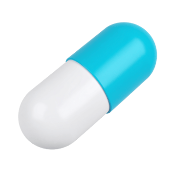Glossy capsule pill, light blue and white, on transparent background png
