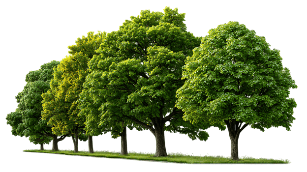 Row of lush green trees isolated on transparent background image png
