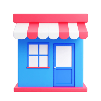 Cheerful cartoon store facade with awning on transparent background png