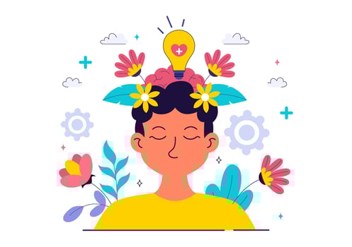Person with flowers and ideas vector