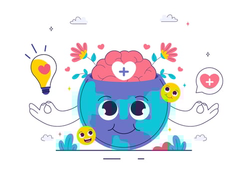 Cartoon Earth with brain and light bulb vector