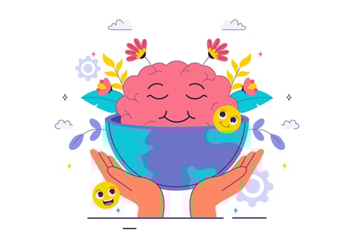 Happy brain in a bowl illustration vector