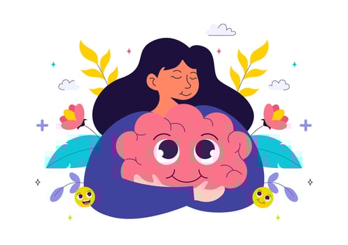 woman with cartoon brain illustration vector