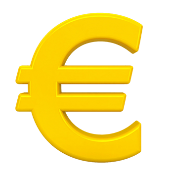 Simple yellow euro currency symbol isolated on transparent background png