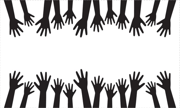 Black Silhouette Hands Reaching Upward From Top and Bottom Borders down vector