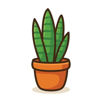 A cartoon icon of a snake plant Sansevieria in a terracotta pot, characterized by its upright, sword like leaves. vector