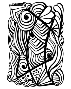 Abstract coloring page with striped patterns and fantasy doodles, patterned element for colouring or creating metaphorical cards vector