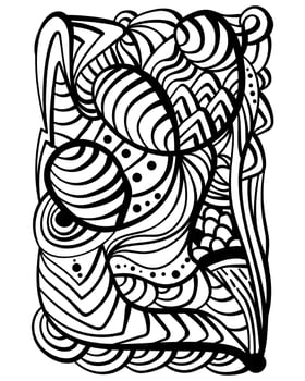 Abstract coloring page with arc patterns and doodle motifs, patterned element for colouring or creating metaphorical cards vector