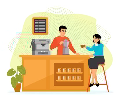 Barista serving coffee to customer vector