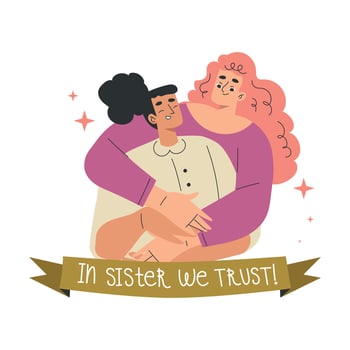 Strong Woman Character Embrace Together Have Power as Feminism Illustration vector