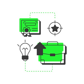 Development opportunities modern linear concept icon. Employee growth, professional. Business career. Flat outline elements connected with dotted lines. Creative visual. Easy to edit vector