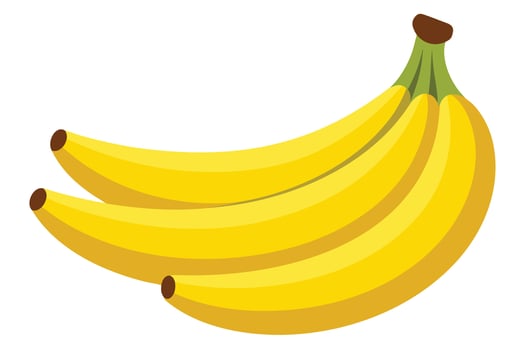 Three Ripe Yellow Bananas Curving Gracefully Against a White Background, Vibrant and Appetising - Professional digital artwork with vibrant colors and detailed composition vector