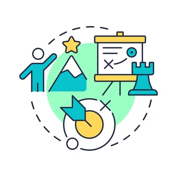 Future state multi color concept icon. Define organization strategic goals. Stage of gap analysis strategy. Round shape line illustration. Abstract idea. Graphic design. Easy to use in blog post vector