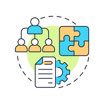 Structure multi color concept icon. Roles, responsibilities in team. Nadler Tushman congruence framework. Round shape line illustration. Abstract idea. Graphic design. Easy to use in blog post vector