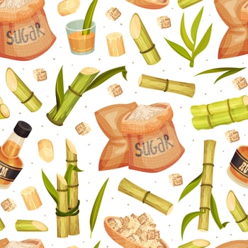 Pattern of sugar and sugarcane elements vector