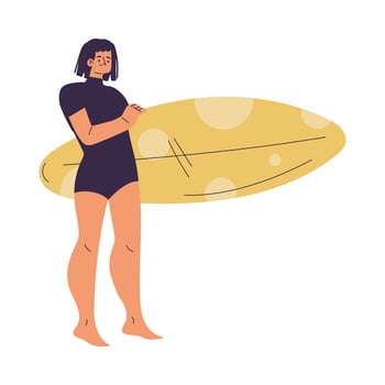 Woman Surfer Character with Surfboard Standing Illustration vector