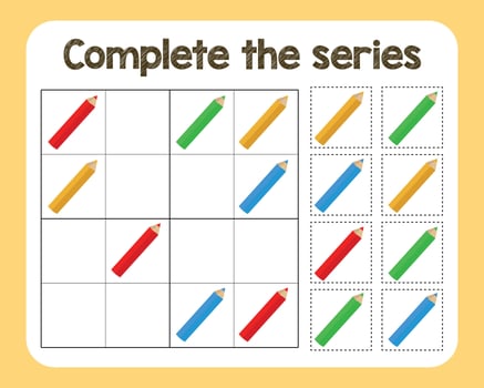 Colored pencil series completion puzzle vector