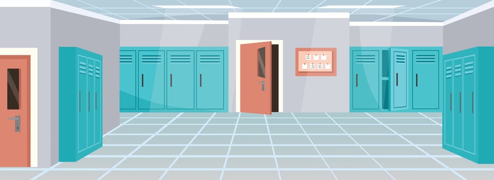 School hallway with lockers and door vector