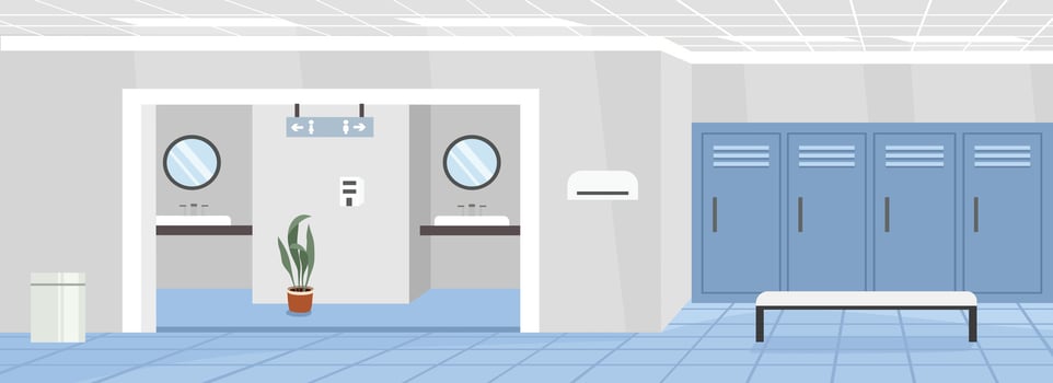 Modern locker room design with showers vector